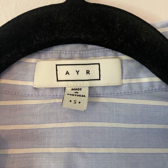 AYR Deep End Blue White Stripe Button Down Shirt Preppy Oversized Cotton Small - Picture 2 of 9